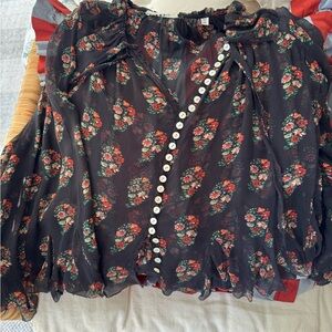 Doen Black Floral Sheer Blouse Kahira Top